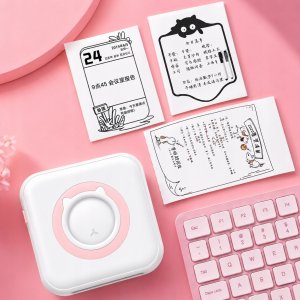 Drukarka etykiet Mini drukarka termiczna przenośna dla dziecka C15 różowa Bluetooth Drukuś 10
