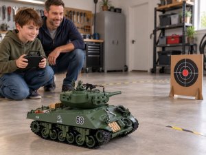 Jokomisiada Czołg zdalnie sterowany Sherman M4A3 strzela dym dźwięk wieżyczka (RC0769) 5