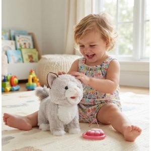 NoboKids Interaktywny Kotek Pluszowy na Smyczy Miauczy Chodzi Reaguje na Dotyk (5904665407813) 5