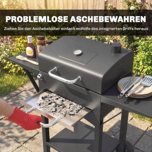 Majowo Grill węglowy z pokrywą BBQ z 2 stolikami bocznymi 2