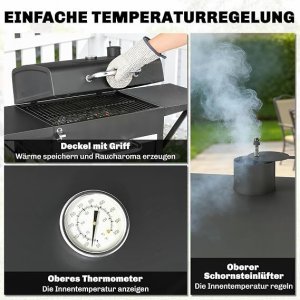Majowo Grill węglowy z pokrywą BBQ z 2 stolikami bocznymi 3