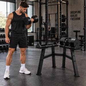 UNDERFIT Zestaw hantli regulowanych 2x32 kg ze stojakiem regulacja 1 kg 2