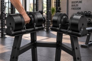 UNDERFIT Zestaw hantli regulowanych 2x32 kg ze stojakiem regulacja 1 kg 3