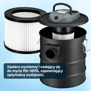 Odkurzacz przemysłowy Bauerkraft Kominkowy do pieca popiołu sadzy żaroodporny 15l 800W 12