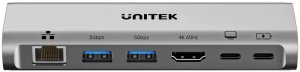 Unitek Podstawka pod laptopa z odłączanym hubem USB-C 5 w 1 | 2xUSB-A 5Gbps | HDMI 4K@60Hz | RJ45 | PD100W (D1109CGY01) 5