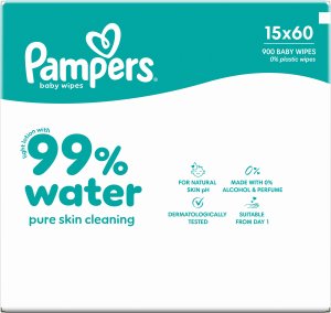 Pampers Chusteczki Nawilżane 99% Water 15 op. 60 Chusteczek = 900 szt. 9