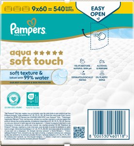 Pampers Chusteczki Nawilżane Aqua Soft Touch  9 op. 60 Chusteczek = 540 szt. 3