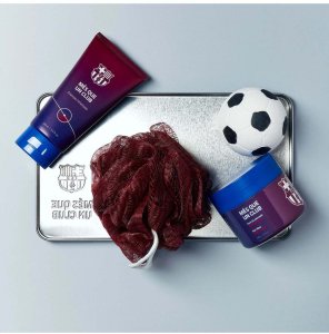 FC BARCELONA Set : , Body Sponge + , Hair Styling Wax, 100 g + , Bath Bomb + , Shower Gel, 100 ml + , Metal Cup Holder Unisex 2