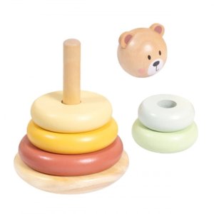 Tooky Toy Drewniana Układanka Sensoryczna Piramidka Miś Sensoryczny Kolorowy Stacker (TKF004N) 4