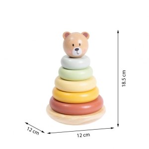 Tooky Toy Drewniana Układanka Sensoryczna Piramidka Miś Sensoryczny Kolorowy Stacker (TKF004N) 6