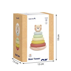 Tooky Toy Drewniana Układanka Sensoryczna Piramidka Miś Sensoryczny Kolorowy Stacker (TKF004N) 7