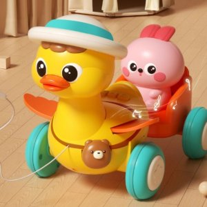 Woopie Baby Żółta Kaczuszka z Różowym Króliczkiem w Przyczepce do Ciągnięcia (54689) 3