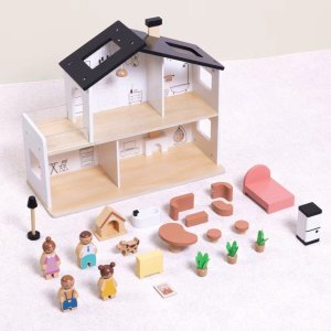 Tooky Toy Drewniany Domek dla Lalek z Akcesoriami i Rodzinką 20 el. (TP548) 3
