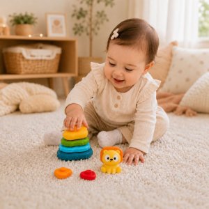 Woopie Baby Piramidka Sensoryczna Wieża Układanka Lew 6m+ (59325) 4