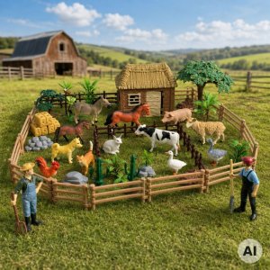 Figurka Woopie Duża Farma ze Zwierzętami 63 el. Figurki Zagroda Rolnicy Stajnia dla Dzieci (59905) 2
