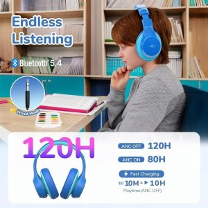 Słuchawki Dla dzieci bezprzewodowe Bluetooth EarFun niebieskie typ-C AUX 3