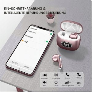 Słuchawki Bezprzewodowe Bluetooth z etui wyświetlacz LED Conyat J52 różówe 2