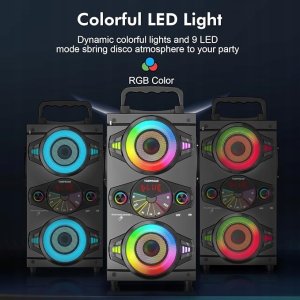 Głośnik Bezprzewodowy Bluetooth z mikrofonem i pilotem przenośny RGB czarny 2