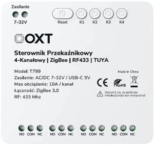 OXT Sterownik przekaźnikowy 4-kanały 10A 5V USB 7-32V ZigBee RF 433 TUYA 2