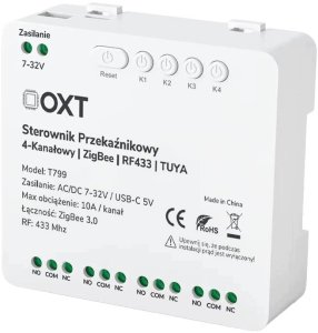 OXT Sterownik przekaźnikowy 4-kanały 10A 5V USB 7-32V ZigBee RF 433 TUYA 4