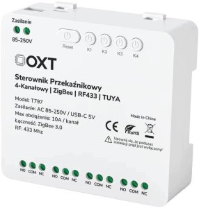 OXT Sterownik przekaźnikowy 4-kanały 10A 5V USB 230V ZigBee RF 433 TUYA 4