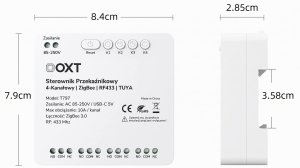 OXT Sterownik przekaźnikowy 4-kanały 10A 5V USB 230V ZigBee RF 433 TUYA 6