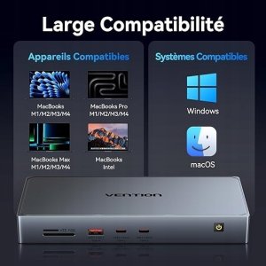 Stacja/replikator Vention 11w1 Stacja dokująca do laptopa DisplayLink 4K HDMI USB C 10Gbps 3