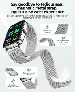 Smartwatch Damski elegancki IDW28 1,85-calowy IP68 funkcje srebrny 2