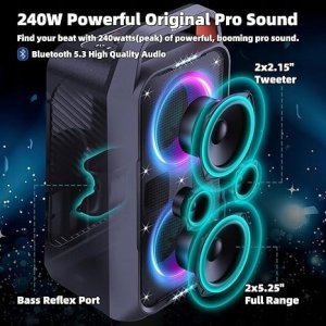 Głośnik Przenośny Bluetooth LED głęboki Bass czarny bezprzewodowy 240 W 4