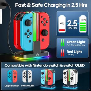 Stacja ładująca do kontrolera Nintendo Switch z oświetleniem RGB Joy-Con 3