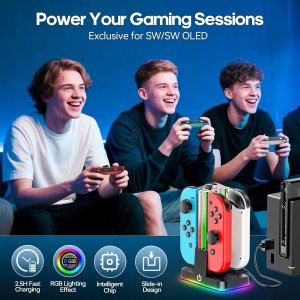 Stacja ładująca do kontrolera Nintendo Switch z oświetleniem RGB Joy-Con 5