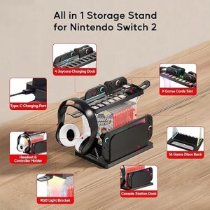 Stacja ładująca i organizer do konsoli Nintendo Switch 2 podświetlana RGB 5