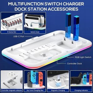 Stacja dokująca do ładowania kontrolera Switch z 4 portami Joy-Con biała 5