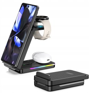 Ładowarka NeotrixQI 3w1 Ładowarka Indukcyjna 15W do Smartfona, Słuchawek, Zegarka RGB 2