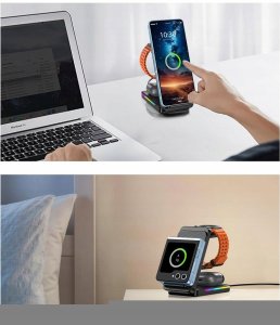 Ładowarka NeotrixQI 3w1 Ładowarka Indukcyjna 15W do Smartfona, Słuchawek, Zegarka RGB 5