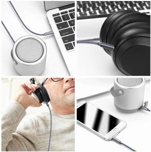 Kabel Aux audio 3.5 mm w oplocie nylonowym 2 m, męski do męskiego szary 2