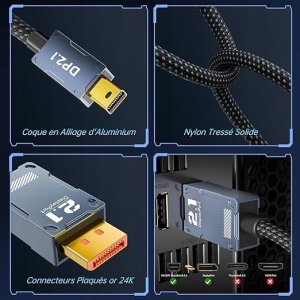 Kabel Przewód kabel 16K MINI DISPLAYPORT DO DISPLAYPORT 80 Gb/s 2.1 1M AGFINEST 2