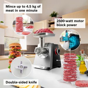 Maszynka do mielenia mięsa Bosch Seria 8 MultiPower 2500 W ze stali nierdzewnej (MFWS860M) 2