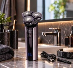 Golarka Adler Głowicowa do twarzy USB-C, 3 obrotowe głowice, golenie na sucho i mokro, wodoodporność IPX7, wyświetlacz LED, 2 prędkości 12