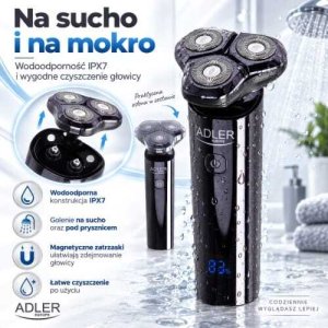 Golarka Adler Głowicowa do twarzy USB-C, 3 obrotowe głowice, golenie na sucho i mokro, wodoodporność IPX7, wyświetlacz LED, 2 prędkości 22