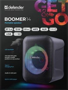 Głośnik Defender BOOMER 14 Bluetooth 15W MP3/USB/AUX/LED czarny 5