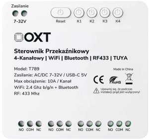 OXT Sterownik przekaźnikowy 4-Kanały 10A 5V USB 7-32V WIFI BT RF 433 TUYA 2