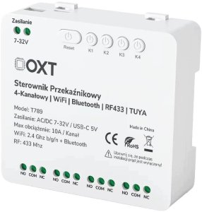 OXT Sterownik przekaźnikowy 4-Kanały 10A 5V USB 7-32V WIFI BT RF 433 TUYA 3