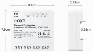 OXT Sterownik przekaźnikowy 4-Kanały 10A 5V USB 7-32V WIFI BT RF 433 TUYA 4