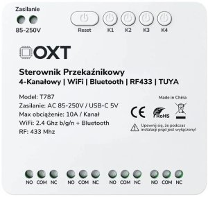OXT Sterownik przekaźnikowy 4-kanałowy 10A NO/NC/COM WIFI Bluetooth RF 433 TUYA 2