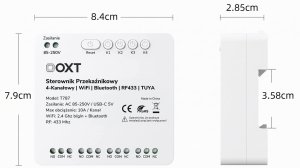 OXT Sterownik przekaźnikowy 4-kanałowy 10A NO/NC/COM WIFI Bluetooth RF 433 TUYA 5