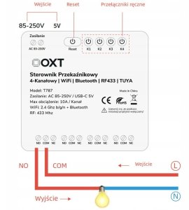 OXT Sterownik przekaźnikowy 4-kanałowy 10A NO/NC/COM WIFI Bluetooth RF 433 TUYA 6