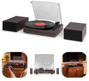 Gramofon Audizio Z głośnikami Akron - ciemne drewno one size 3