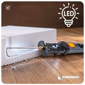 Powermat Nóż termiczny akumulator 550C LED 4 końcówki do styropianu zestaw uchwyt 9