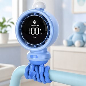Warmco Wiatrak wentylator do wózka łóżeczka dziecięcego chłodzenie z lampką LED 2